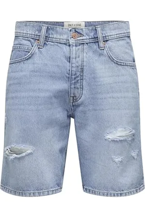 Only & Sons Shorts en Jean pour Hommes ONLY&SONS Bermuda Taille mi-Haute en Coton., Couleurs: , Taille:M
