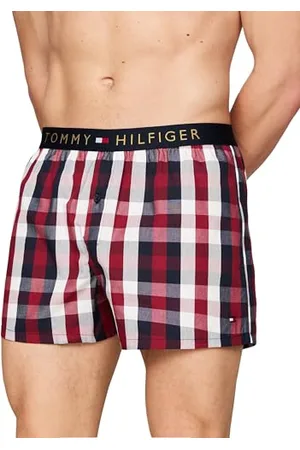 Tommy Hilfiger Boxershorts Homme Woven Boxer Print Gold Waistband Coupe Décontractée, Multicolore (Heritage Check Midi Rouge), XL