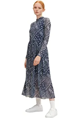 TOM TAILOR TOM TAILOR Robe Midi À Fleurs Femme, Blue White Bandana Print, L