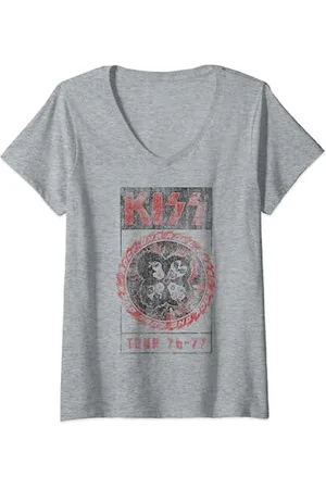Kiss Rock and Roll Over Vintage T-Shirt avec Col en V