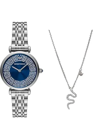 Emporio Armani Montre en Acier Inoxydable argenté et Collier en Argent Sterling pour Femme, Ensemble