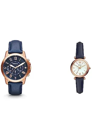 Fossil Montre pour Hommes Grant, Mouvement Chronographe à Quartz & Montre pour Femmes Carlie, Mouvement à Quartz, Boîtier en Acier Inoxydable Or Rose de 28 mm avec Bracelet en Cuir, ES4502