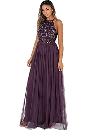 Maya Deluxe Maya Berry Embellished Halter Neck Maxi Dress Robe de Demoiselle d