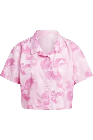 adidas Femme Floral Graphic Crop Woven Polo Shirt, , L