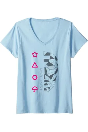 Squid Game Femme Art géométrique de Front Man T-Shirt avec Col en V