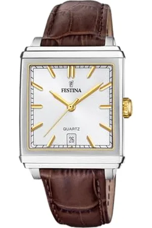 Festina Montre pour Homme F20681/4 on The Square Boîtier en Acier Inoxydable Gris Bracelet en Cuir Marron
