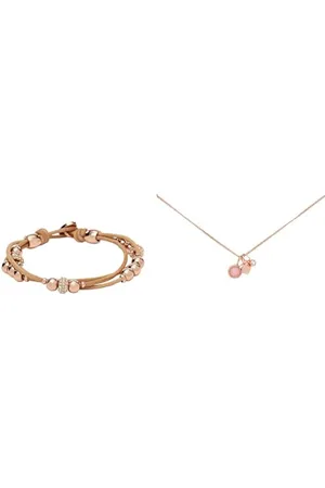 Fossil Bracelet pour Femme, 19 cm Bracelet en Cuir Véritable & Collier Pour Femmes Personnalisation, Longueur Totale : 40 Cm + 5 Cm Chaîne D