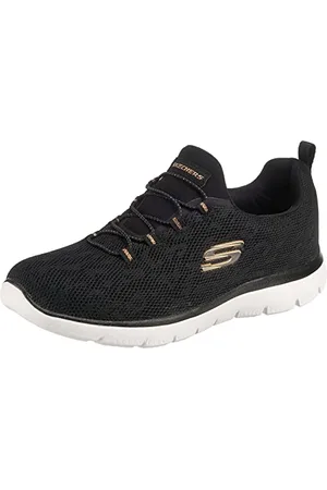 Skechers Femme Summits Leopard Spot Baskets, Black Mesh/Rose Gold Trim, 35 EU