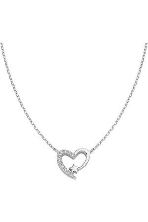 AMEN Collier coeur en argent 925 avec zircons, medium, Argent sterling, Zircon