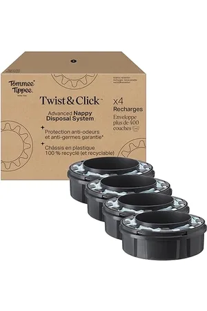 tommee tippee Recharges Originales pour Poubelle à couches Twist & Click, Lot exclusif de 4, Recharge rapide et Pack économique (l