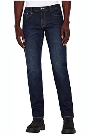 Armani Exchange 5 Pocket Slim Denim Jeans, Délavage foncé, Coutures Tabac, Coton Extensible, 34 Hommes