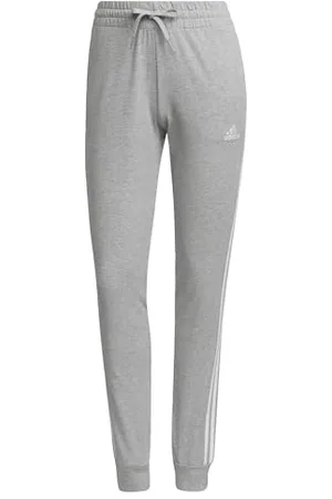 adidas Femme Essentials Single Jersey 3-Stripes Pants, Medium Grey Heather/White, XS