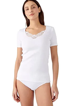 Damart T-Shirt Fine Côte Guipure Thermolactyl, Femme, , Taille L, Manches Courtes