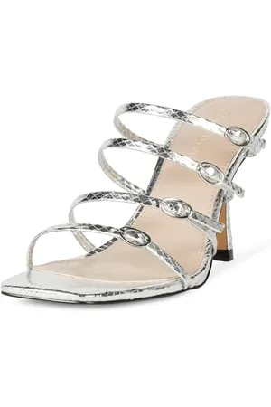 THE DROP Sandales à talons avec brides à boucle Naomi pour Femme, Serpent argenté, 42 EU