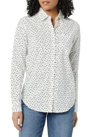 Amazon Chemise en Popeline à Col Américain et Manches Longues Coupe Classique Femme, , XS