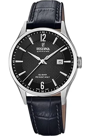 Festina Montre pour Homme F20007/4 Swiss Made Boîtier en Acier Inoxydable Gris Bracelet en Cuir Noir