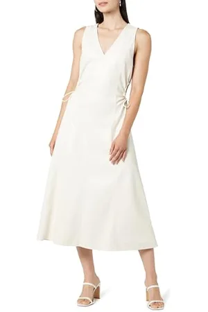 THE DROP Robe Midi pour Femme, en Similicuir, avec Découpes, Sabi, Blanc , XL