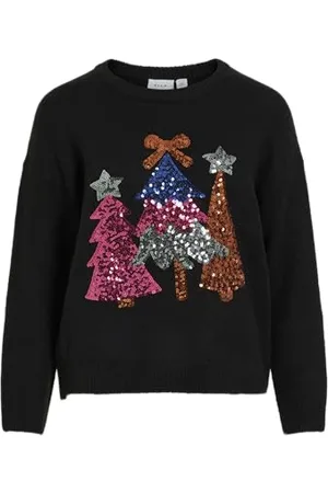 VILA O-Neck Christmas Knit Top Viholly L/S Haut de Noël en Tricot à col Rond, , S Femme