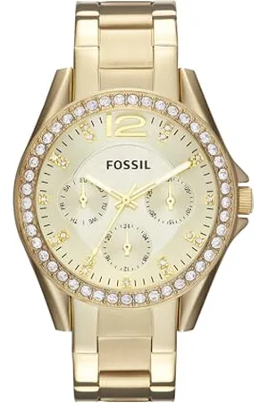 Fossil Montre pour femmes Riley, mouvement quartz multifonctions, 38mm, boîtier en acier inoxydable or et bracelet en acier inoxydable, ES3203
