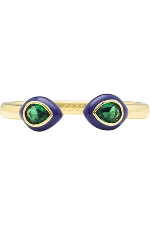 Fossil Bague pour femme, bague Toi et Moi en émail bleu et cristal vert