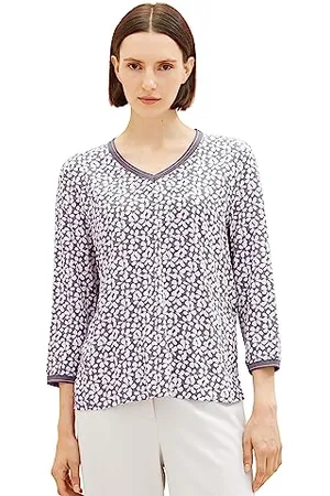 TOM TAILOR 1035850 T-Shirt à Manches Longues avec Motif, 33766-Gris Floral, XL Femme