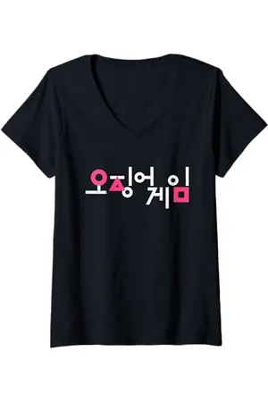 Squid Game Femme Korean Logo T-Shirt avec Col en V