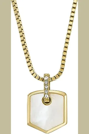 Fossil Collier pour femme Heritage Crest nacre en acier inoxydable doré, JF04529710