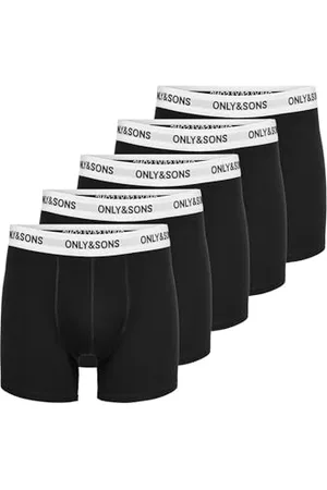 Only & Sons Onsfitz Lot de 5 coffres Solides Noos Caleçon Boxeur, Noir/détails : Taille Blanche-Logo Noir, L Homme