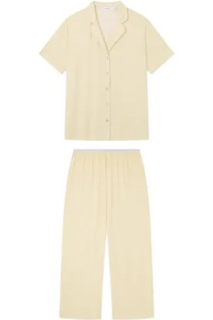 Women secret Pijama Camisero Rayas Amarillos Ecovero Pyjama, , S Femme
