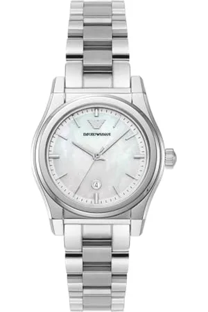 Emporio Armani Montre pour femme, mouvement quartz/3 aiguilles date, boîtier de 32 mm, bracelet en acier inoxydable AR11557