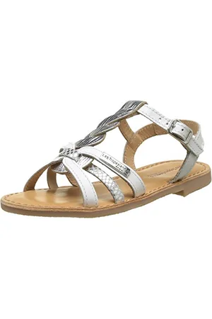 Les Tropéziennes par M Belarbi Filles BADAMI Sandales Bride Cheville, Blanc (Blanc/Argent), 30 EU