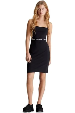 Calvin Klein Jeans Robe Femme Logo Elastic Strappy Bretelles Fines, , L