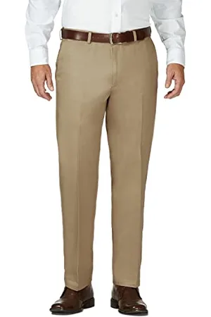 HAGGAR Work to Weekend, Pantalon Polyvalent sans Pinces pour Homme avec Taille Extensible dissimulée - Coupe Classique, Taupe foncé, 38W x 29L