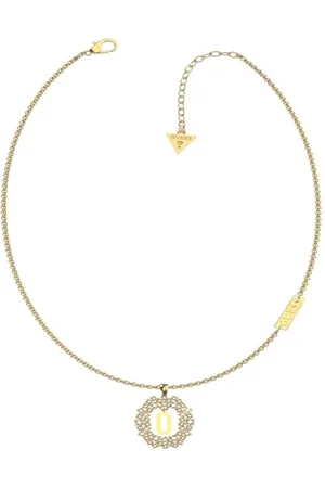 Guess Collier initial My Name Lettres A-V Doré avec zircons blancs, Taille unique, Métaux non précieux, Il ne s