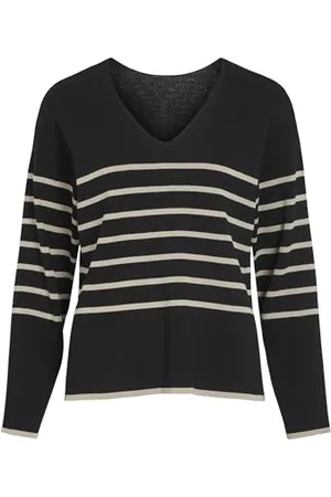 VILA Viostria V-Neck L/S Rev Top-Noos Pull en Tricot, , S Femme