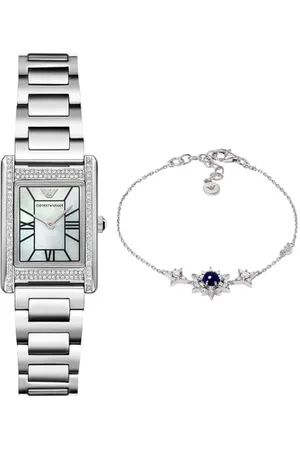 Emporio Armani Montre en Acier Inoxydable argenté et Bracelet en Argent Sterling pour Femme, Ensemble