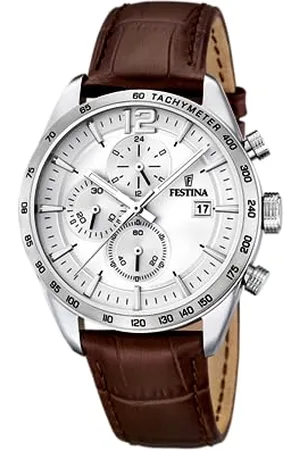 Festina Montre pour Homme F16760/1 Timeless Chronograph Boîtier en Acier Inoxydable Gris Bracelet en Cuir Marron