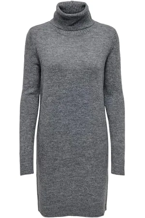 JDY Robe en Tricot à Manches Longues Mini Robe col roulé Coupe régulière Pull Encolure Ronde mi-Longue ELANOR, Couleurs: , Taille:S