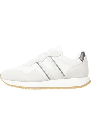 Tommy Hilfiger Baskets de Running Femme Eva Metallic en Daim, Blanc (Ecru), 37