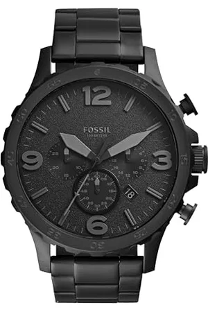 Fossil Montre pour homme Nate, mouvement chronographe à quartz, boîtier en acier inoxydable noir de 50 mm avec bracelet en acier inoxydable, JR1401