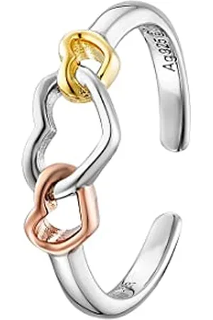 Engelsrufer ERR-WITHLOVE-03-TRI Bague pour femme en argent sterling avec symboles de cœur tricolore Taille réglable, Argent, Aucune pierre précieuse