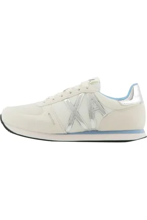 Armani Exchange Femme Logo Rio Side Basket, Blanc cassé, Bleu et argenté, 40.5 EU