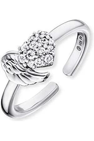 Engelsrufer Bague pour femme en argent sterling avec ailes et cœur - Taille réglable - Sans nickel, Argent sterling, Zircone cubique