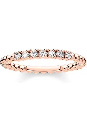Thomas Sabo Bague boules avec pierres blanches en argent plaqué or rose TR2323-416-14-50, Ringgröße 50, Argent sterling, Zircone cubique