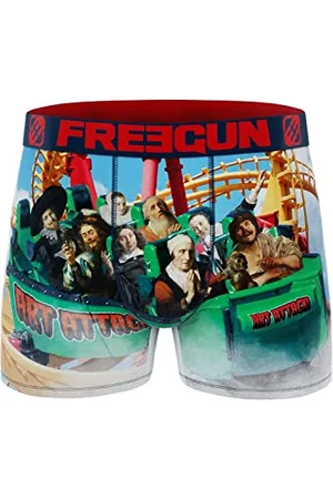 Freegun Boxer Enfant Original, Caleçon Garçon Doux et Stretch, Vert, Jaune, Bleu, Rouge, Taille 12/14 Ans