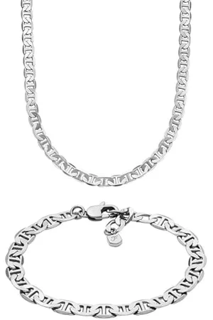 Fossil Collier pour Homme Heritage en Acier Inoxydable Argenté et Bracelet, Set