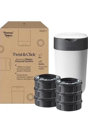 tommee tippee Poubelle à Couches Avancée Twist & Click Starter-Set, 1x Lot de 6 Recharges avec un film multicouche antibactérien, (l