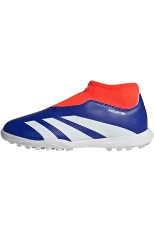 adidas Mixte Predator League Laceless J Football Boots Turf Chaussures, Lucid Blue/Cloud White/Solar Red, 37 1/3 EU