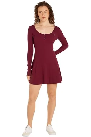 Tommy Hilfiger Robe Femme Flare Dress Manches Longues, Rouge (Valley Grape), XXS