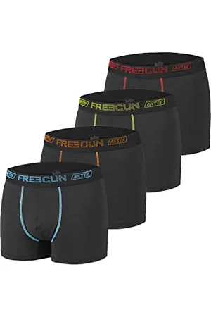 Freegun Boxer Homme Durable, Calecon Homme, AKTIV, Doux et Léger (Lot de 4), Noir, Bleu, Jaune, Rouge, Taille XL